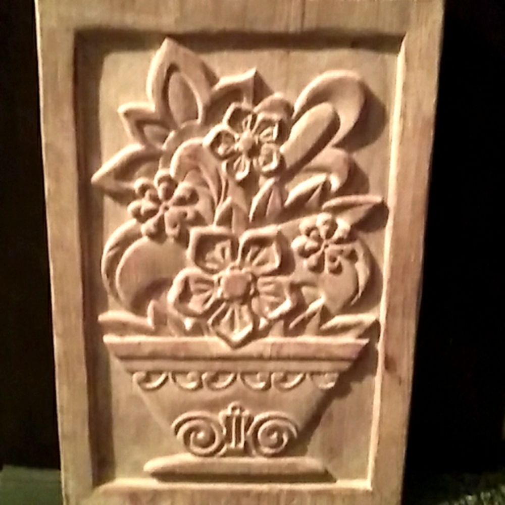 Wall Art TerraCotta 3D Vase of Flowers Hand Crafted Vintage